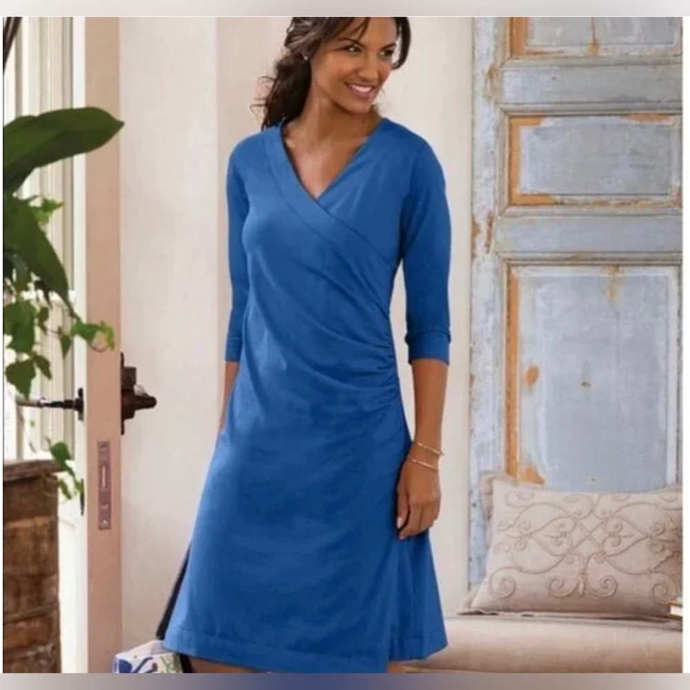 Soft Surroundings Where Anywhere Faux Wrap Ruched Side Midi Dress, Size S